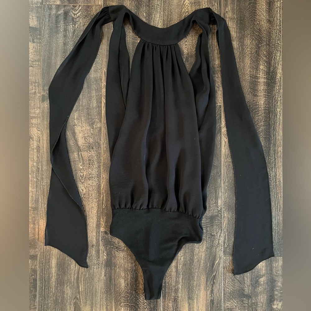 Alice & Olivia Halter Tie Chiffon Bodysuit